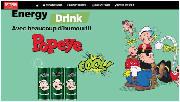 Screenshot Site Web Distrisun (accueil) - Popeye Energy Drink